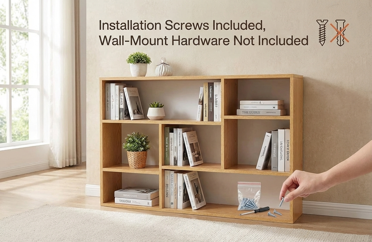 Wall-Mounted Wooden Bookshelf – Multi-Compartment MDF Storage Rack for Living Room, Kitchen or Office, 47.2 x 31.5 in (120 x 80 cm)