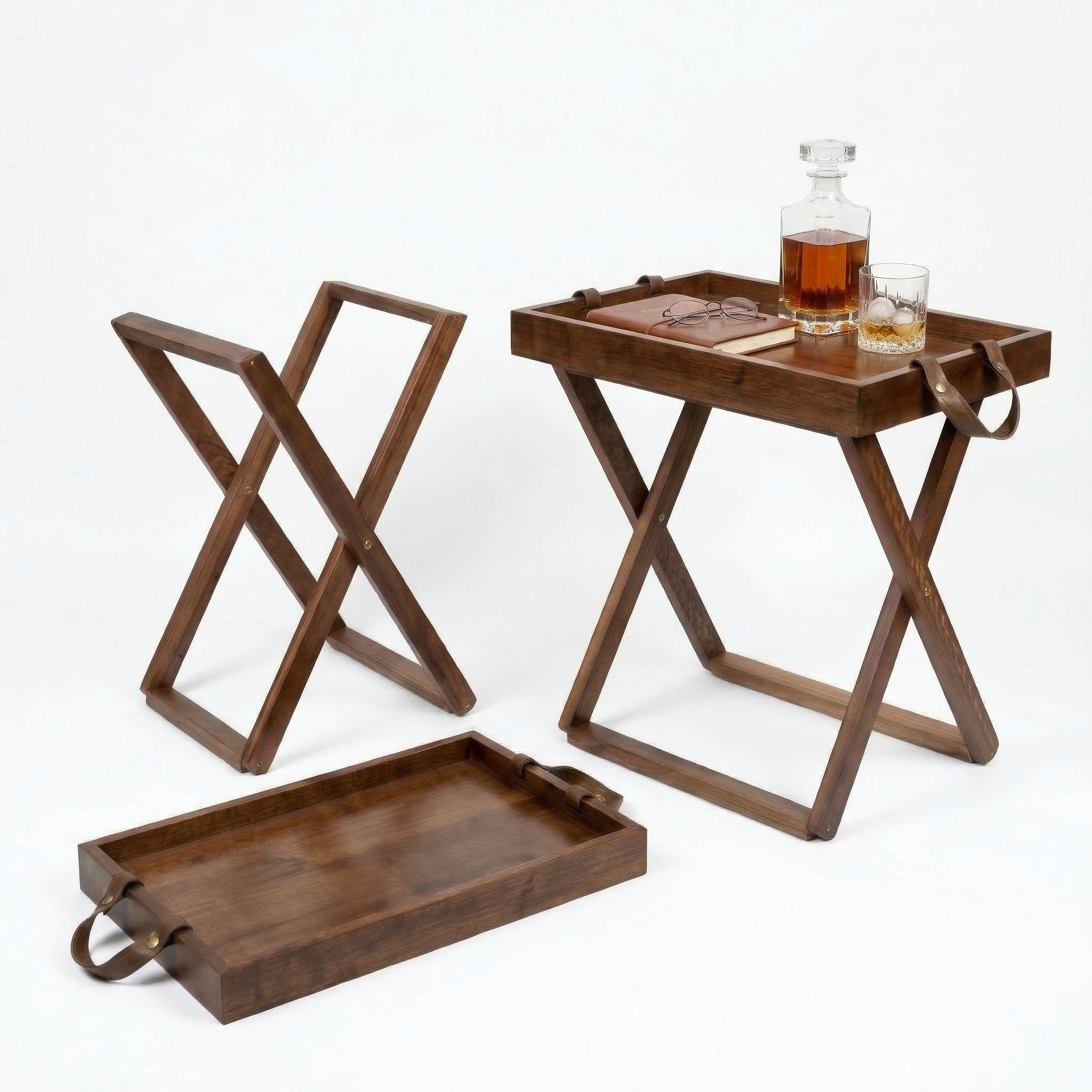 Foldable Wooden Table with Detachable Tray, Portable Oak Wood Outdoor Table 13.8×19.7×17.7 in (35×50×45 cm) Multi‑Use Coffee & Camping Table for Patio, Cafe, RV, Picnic, Balcony, Home Dining