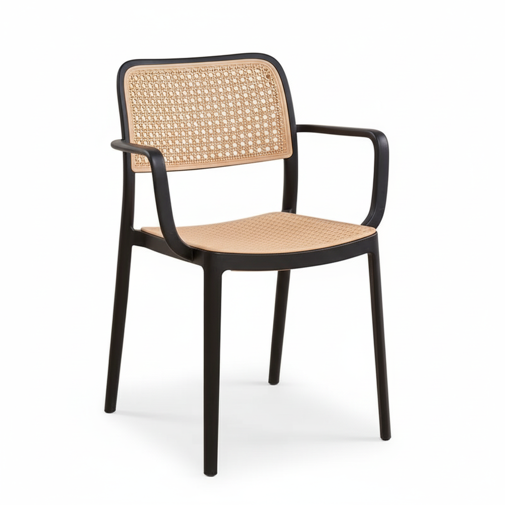 2 x Stackable Faux Rattan Armchair - Indoor/Outdoor Dining, 22.4"x20.8"x31.9", Seat H17.7"