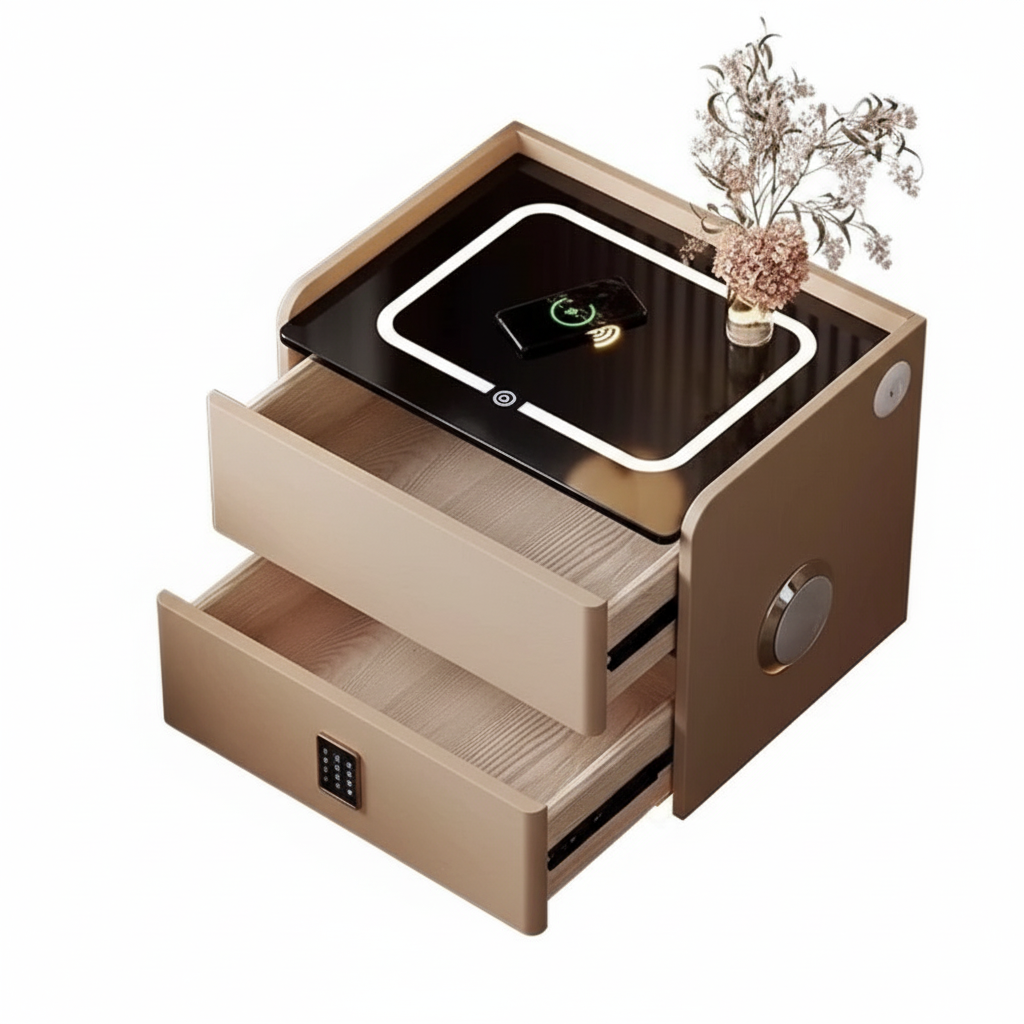 Smart Wooden Bedside Table with Wireless Charging, Stylish Modern Nightstand with Touch Sensor LED Light, Durable Bedroom Side Table with Storage Drawer – 15.7 x 15.7 x 18.9 in (40 x 40 x 48 cm)