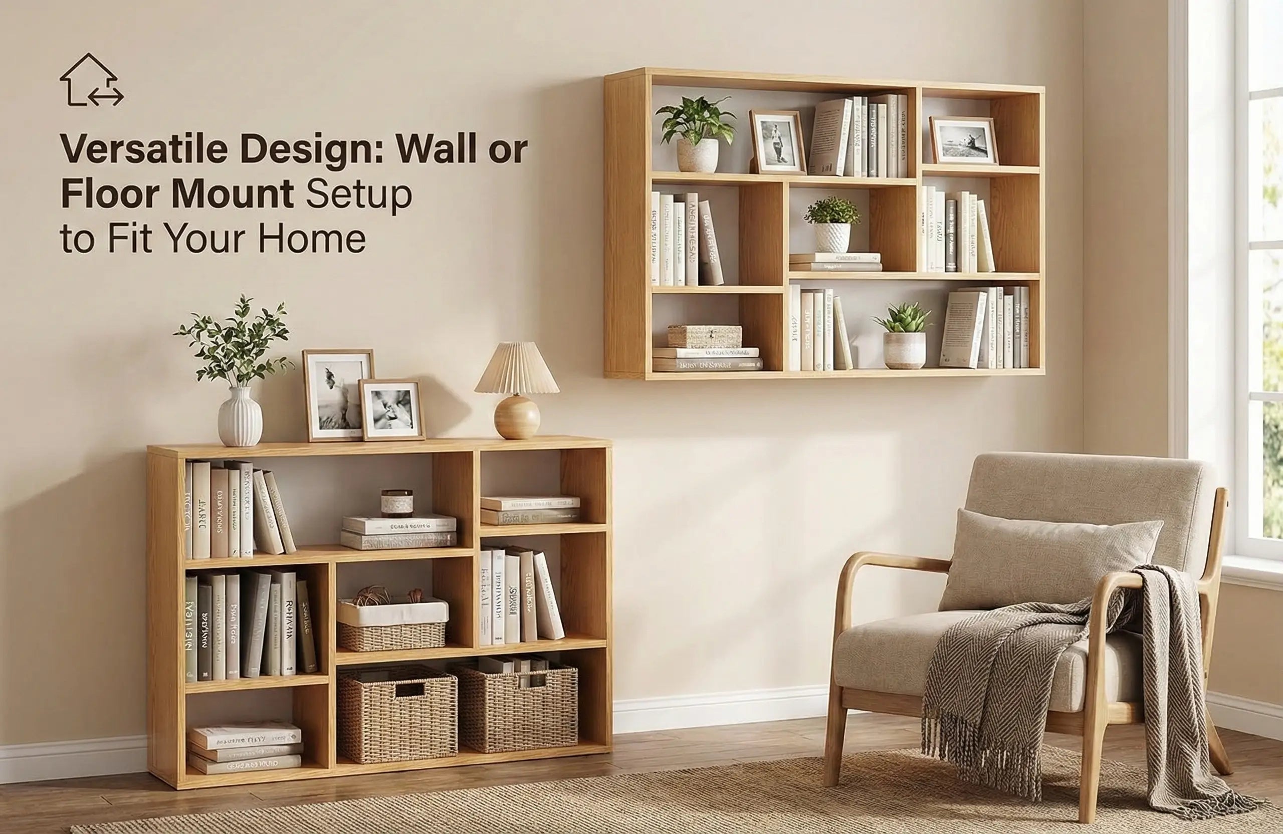 30 or 60 units Wall-Mounted Wooden Bookshelf – Multi-Compartment MDF Storage Rack for Living Room, Kitchen or Office, 47.2 x 31.5 in (120 x 80 cm) Kikbo