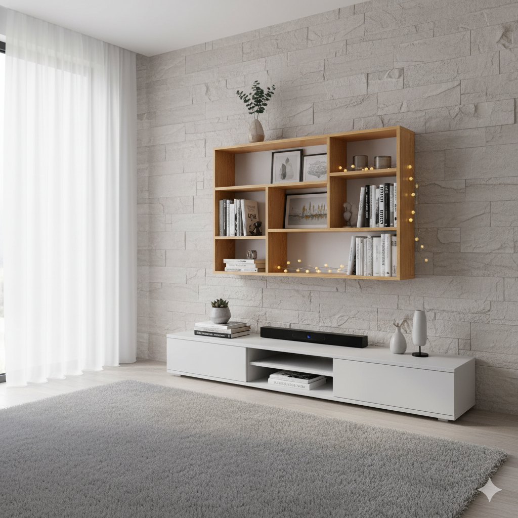 40 units Wall-Mounted Wooden Bookshelf – Multi-Compartment MDF Storage Rack for Living Room, Kitchen or Office, 47.2 x 31.5 in (120 x 80 cm)