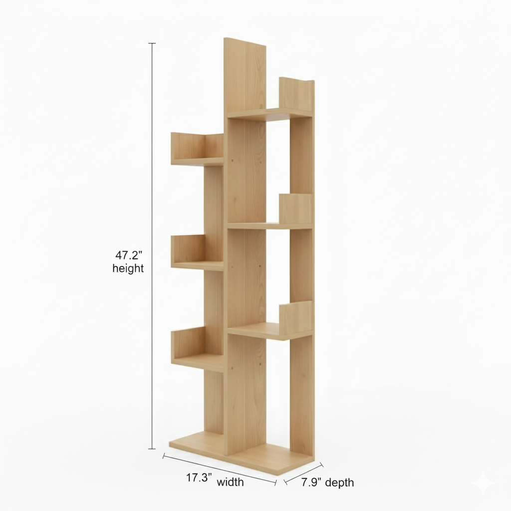 Cactus Design MDF Bookshelf – Modern Decorative Wood Style Shelf for Living Room, Bedroom, or Study