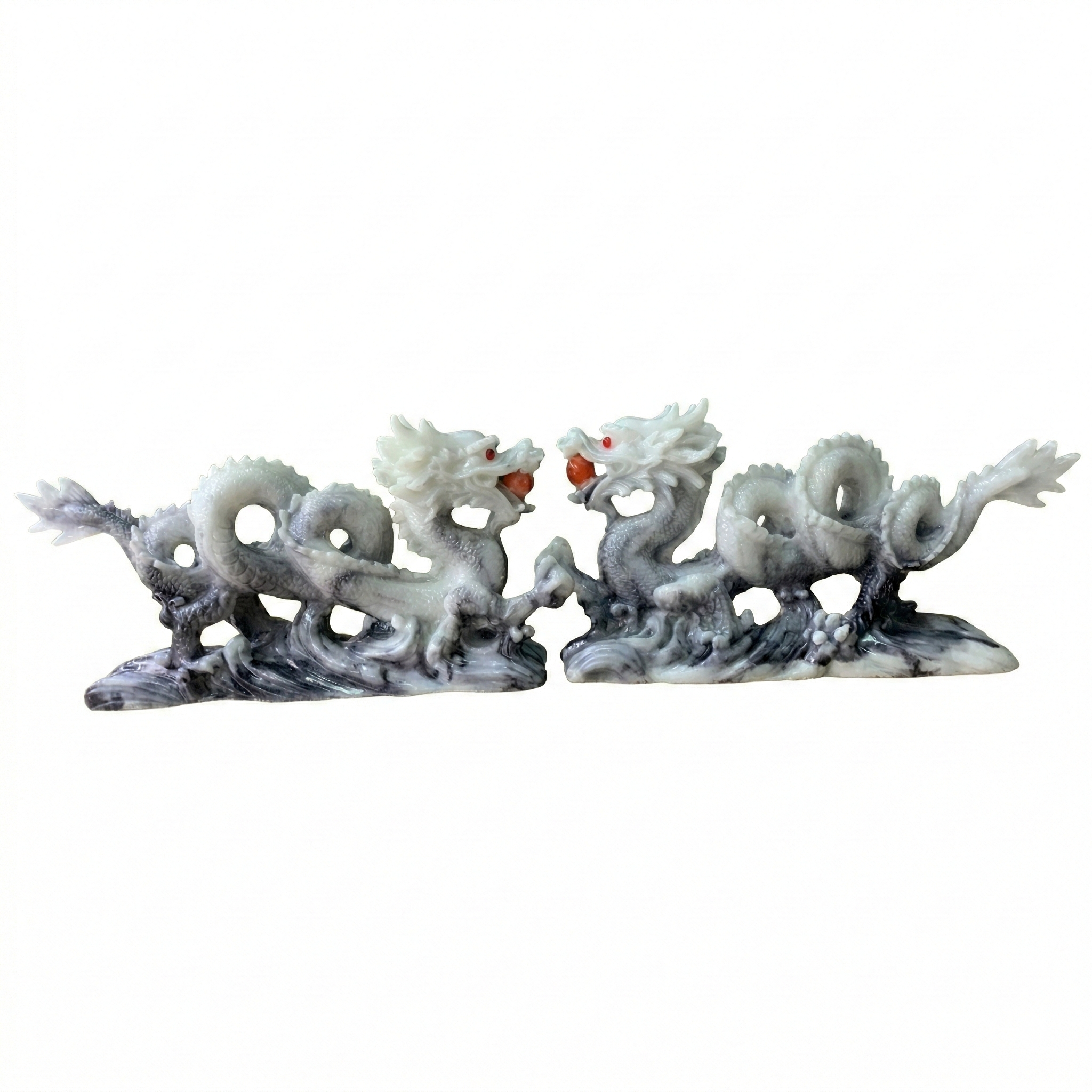 12" Twin Dragon Statues Holding Pearls - Hand-Cast Stone Imperial Dragon Sculpture - Feng Shui Guardian for Success, Power, and Protection - Ideal Home & Office Decor