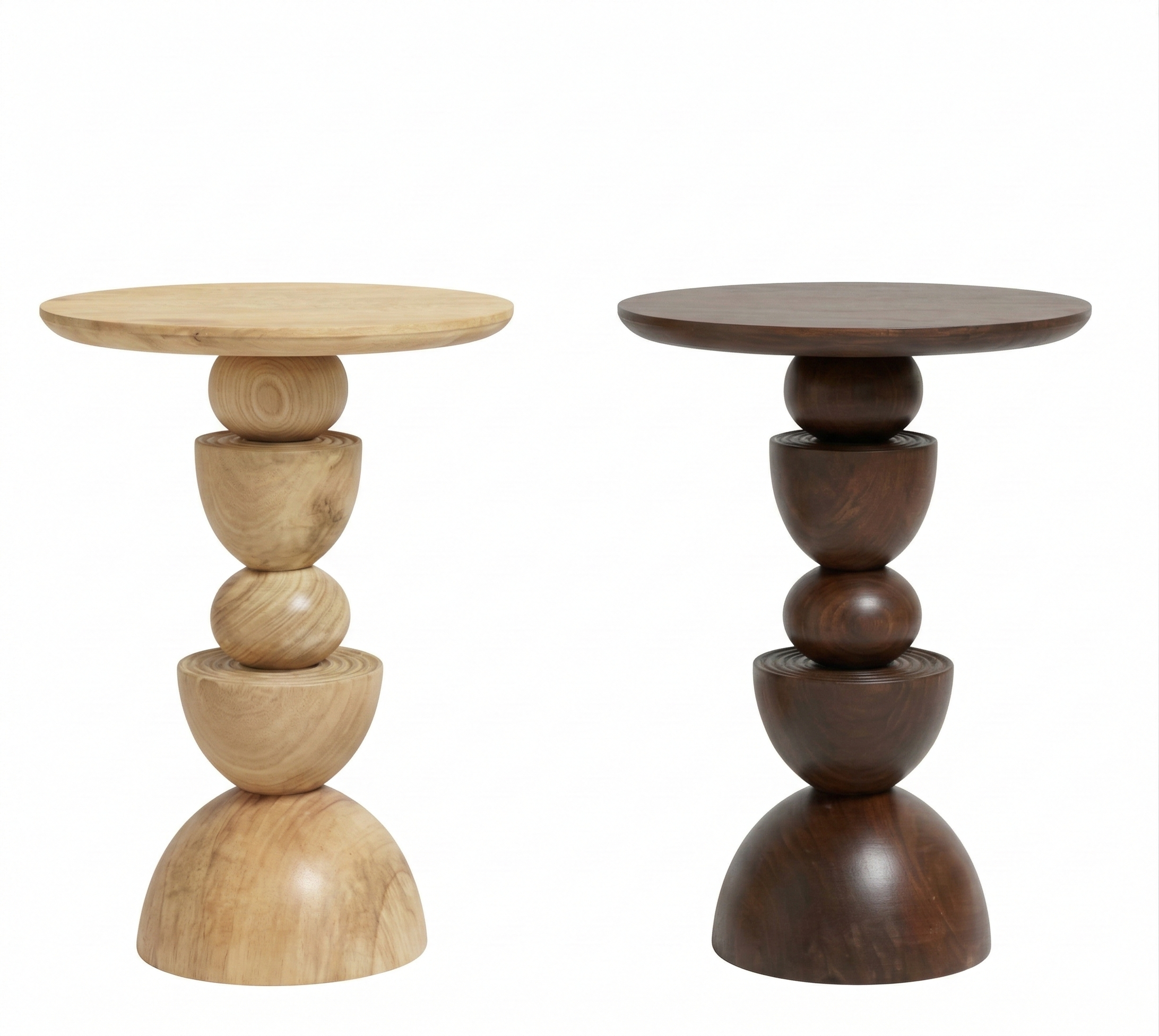 Designer Solid Wood Geometric Side Table - Natural or Walnut Stained