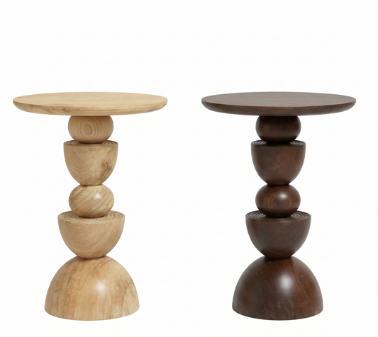Designer Solid Wood Geometric Side Table - Natural or Walnut Stained