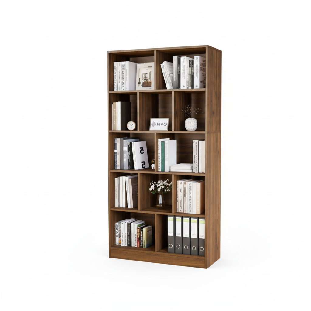 5-Tier Wooden Bookshelf with 12 Storage Compartments, Modern Freestanding Bookcase Organizer for Living Room, Bedroom, or Office – 31.5 x 9.8 x 70.5 in (80 x 25 x 179 cm)