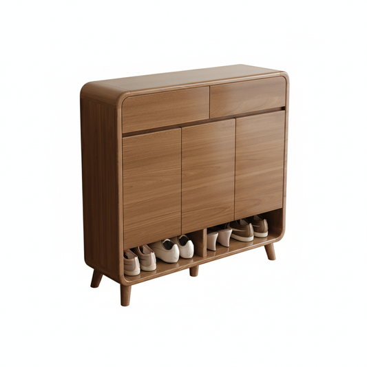 Modern Wooden Shoe Storage Cabinet with Multiple Compartments, MDF with Melamine Finish, Walnut Color, 47.2 x 12.6 x 44.1 in (120 x 32 x 112 cm), Freestanding Organizer for Entryway, Hallway, or Living Room