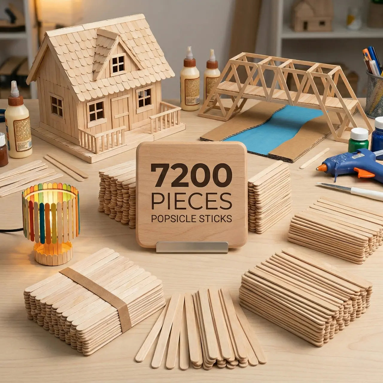 7200pcs Bulk Natural Wooden Craft Sticks, 4.5 Inch Popsicle Sticks for Crafts, Food Use, Hair Removal, and DIY Art Projects Kikbo