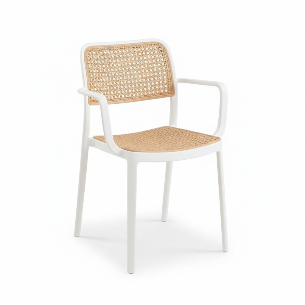 2 x Stackable Faux Rattan Armchair - Indoor/Outdoor Dining, 22.4"x20.8"x31.9", Seat H17.7"
