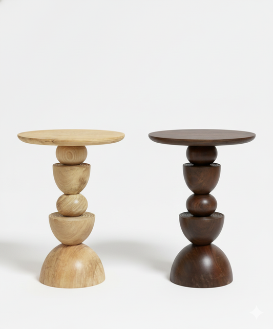 Designer Solid Wood Geometric Side Table - Natural or Walnut Stained