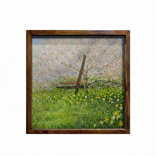 Field of Flowers Art Print Quartz Wall Clock 13" x 13" - Vintage Style Wood Frame with Cotton Canvas