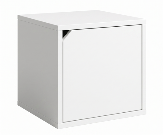 Modular Storage Cube with Door, 11.8" x 11.8" [30 x 30 x 30cm] Multipurpose Wooden Bookshelf and Closet Organizer, Stackable Shelving Unit with Optional Removable Interior Shelf