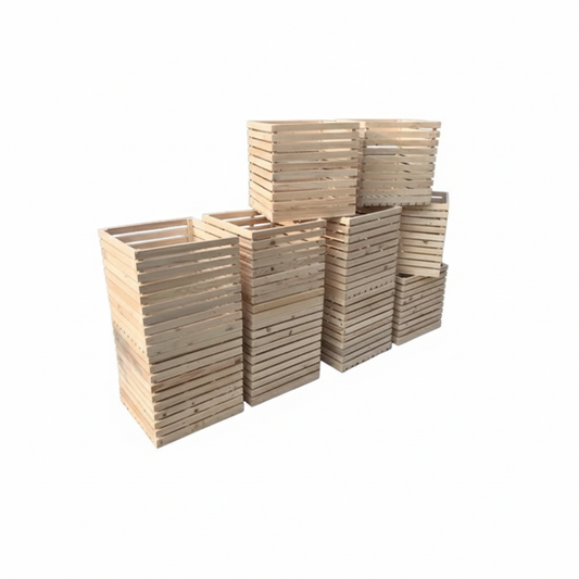 Set of 4 Square Wooden Storage Crate - Assorted Sizes