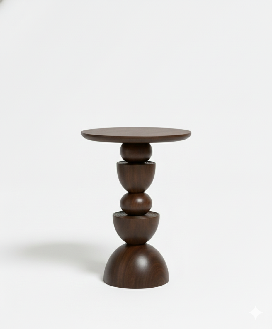 Designer Solid Wood Geometric Side Table - Natural or Walnut Stained