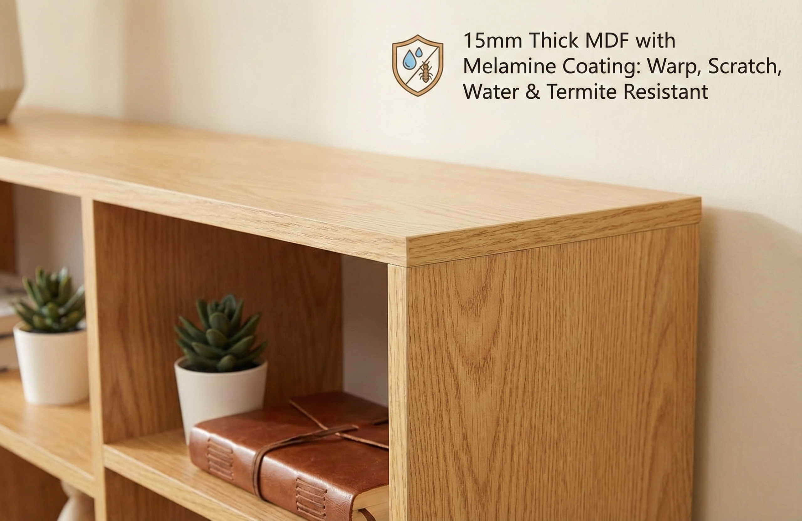 Wall-Mounted Wooden Bookshelf – Multi-Compartment MDF Storage Rack for Living Room, Kitchen or Office, 47.2 x 31.5 in (120 x 80 cm)