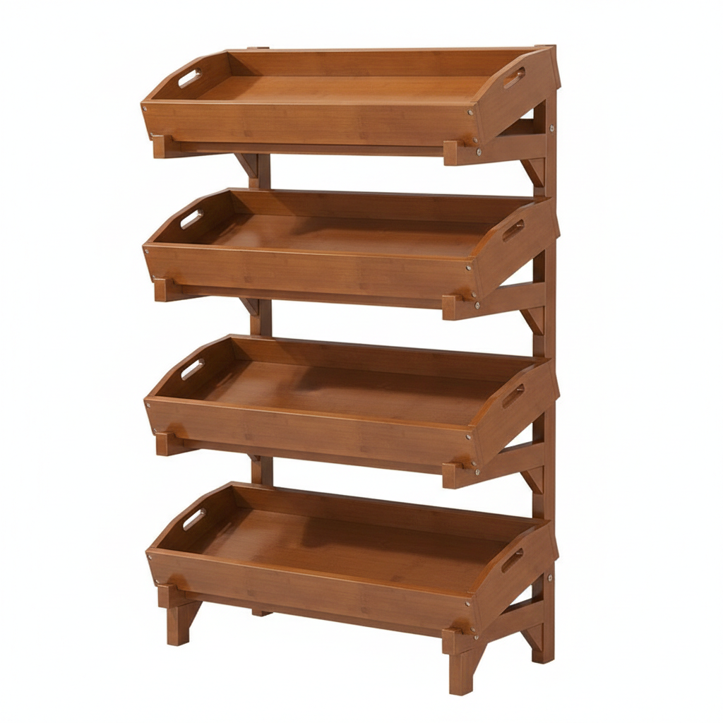 4-Tier Storage Rack, Multi-Functional Kitchen Baker’s Rack, Eco-friendly Wood Shelf Organizer for Pantry & Bathroom, Standing Shelving Unit for Small Spaces, Natural Finish