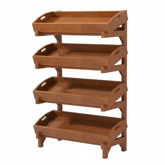 4-Tier Storage Rack, Multi-Functional Kitchen Baker’s Rack, Eco-friendly Wood Shelf Organizer for Pantry & Bathroom, Standing Shelving Unit for Small Spaces, Natural Finish
