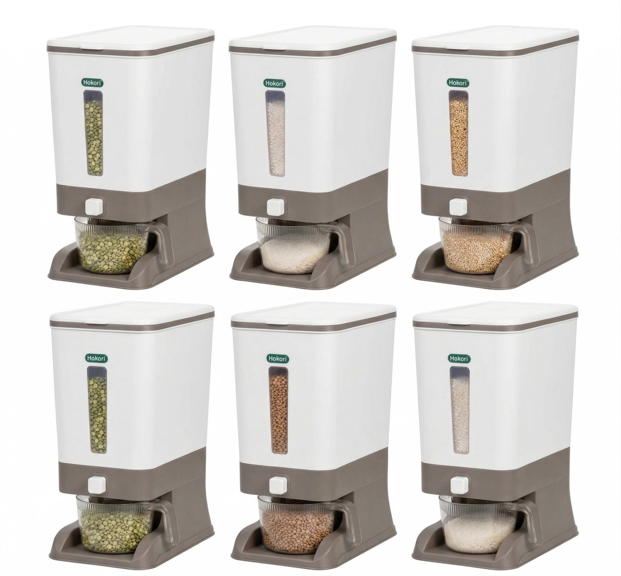 6-Pack Rice and Small Grains Dispenser 22 lbs / 10kg - Keep Fresh, Easy Fast Food Prep Rice Beans Flour Grains, No Mess Pantry Kitchen Organizer