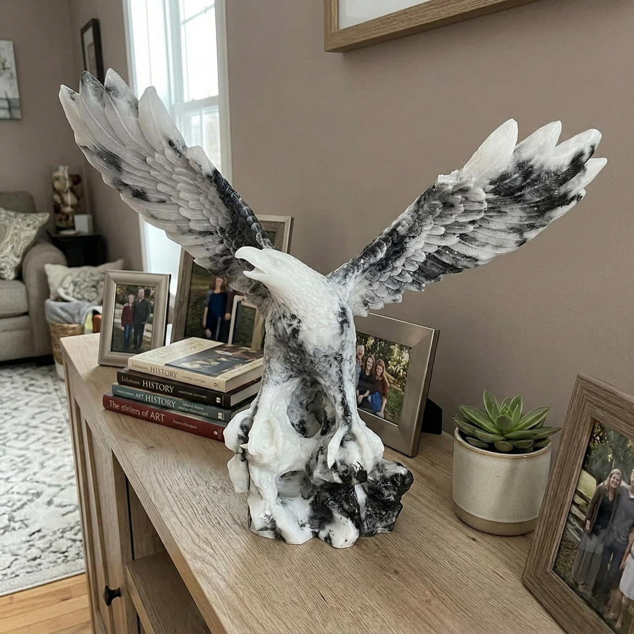 12" Majestic Eagle Statue - Hand-Cast Stone Finish Figurine, for Home Decor - Symbol of Power & Prosperity, Luxury Gift for Office & Living Room