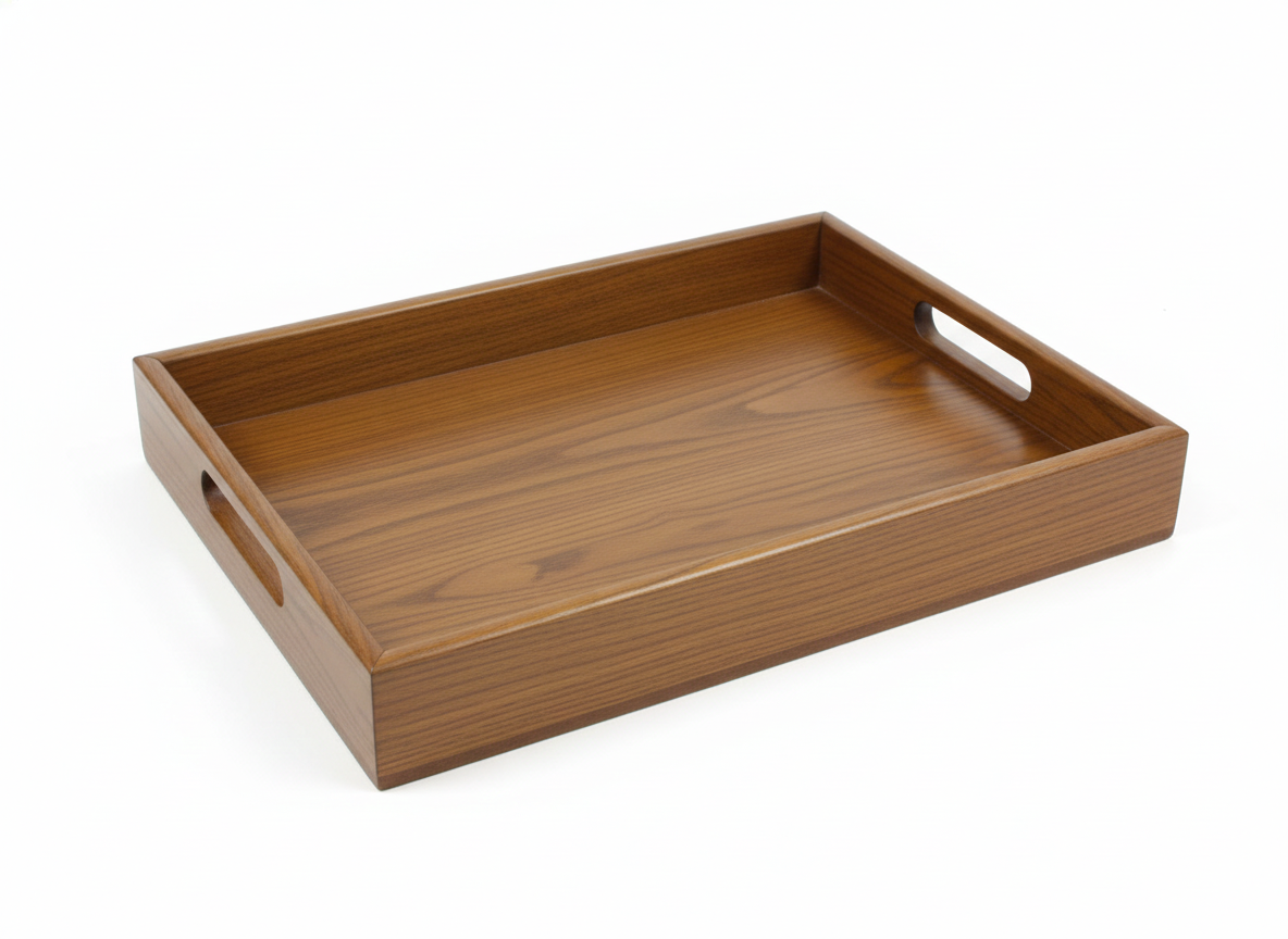 Set of 3 Solid Oak Wood Serving & Storage Trays - Walnut Stain