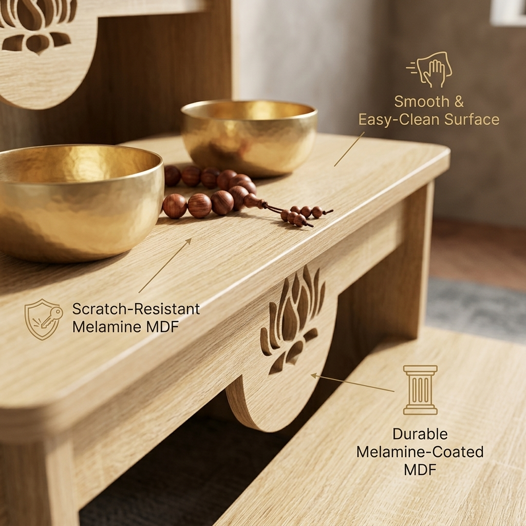 3-Tier Buddhist Altar Table for Prayer & Meditation, Zen Style Wooden Shrine Cabinet with Storage Drawer, MDF Melamine Home Worship Table 23.2 x 24.4 x 26.8 in (59 x 62 x 68 cm)