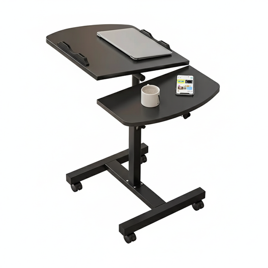 Adjustable Rolling Laptop Desk with Tilt Top – Height 23.6–33.5 in (60–85 cm), Compact Mobile Study & Work Table with Wheels, Space-Saving Design