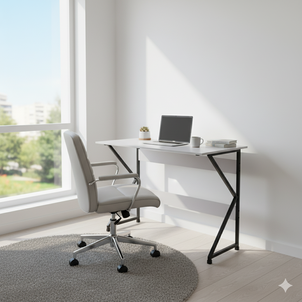 Modern Office Desk with K-Shaped Metal Legs – Wooden Computer Table for Home, Study or Workspace, 39.3 x 29.5 x 15.7 in (100 x 75 x 40 cm)