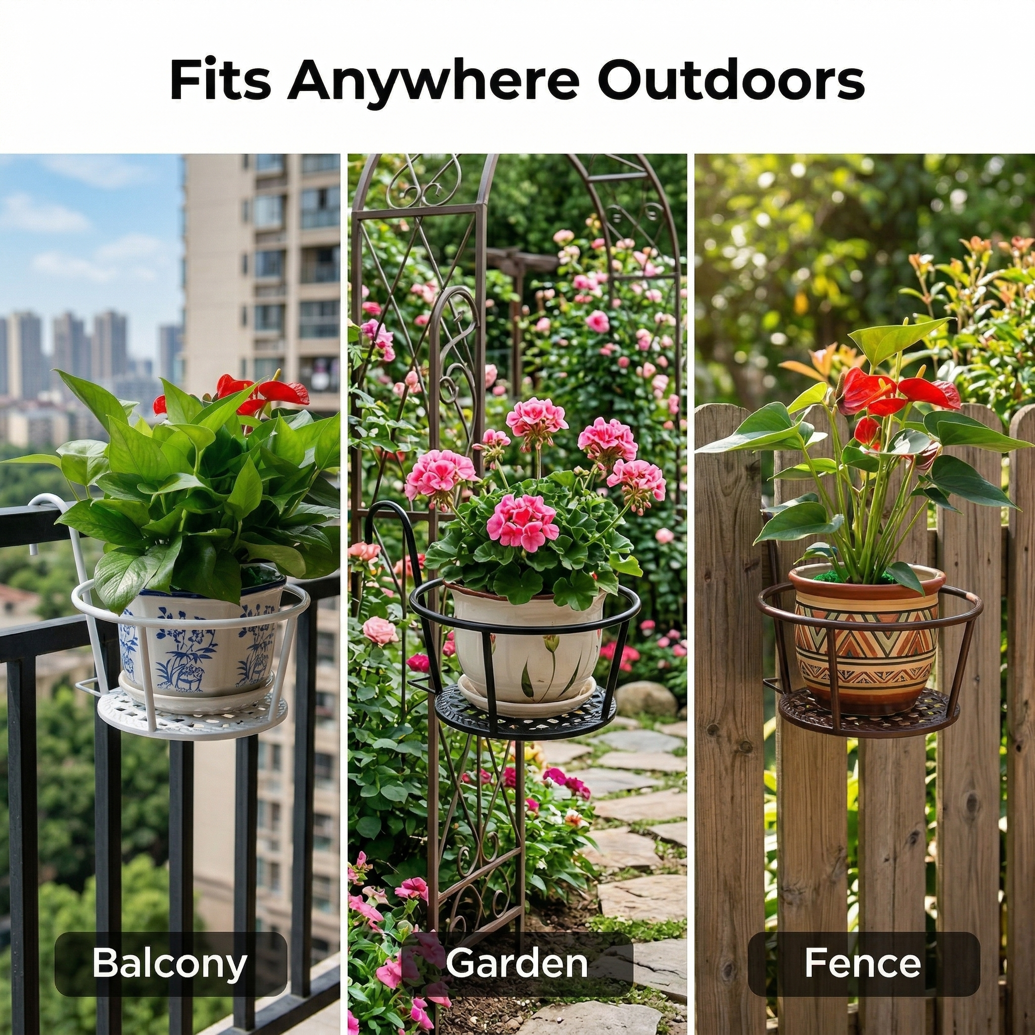 Iron Art Hanging Plant Holder for Balcony, Patio, Porch - Metal Railing Flower Pot Basket Stand for Outdoor, Indoor, Succulent, and Flower Plants 8.7 x 7.1 x 4.7 in