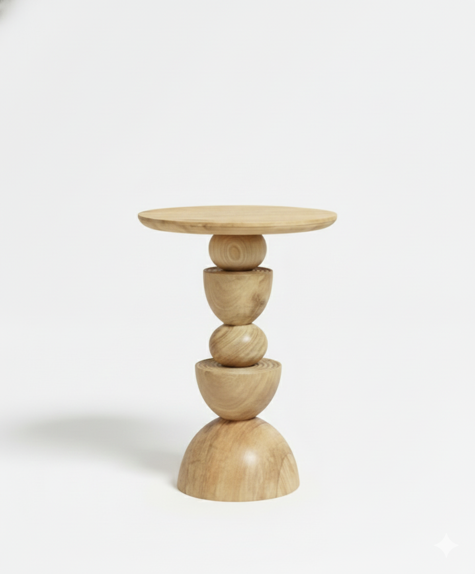 Designer Solid Wood Geometric Side Table - Natural or Walnut Stained