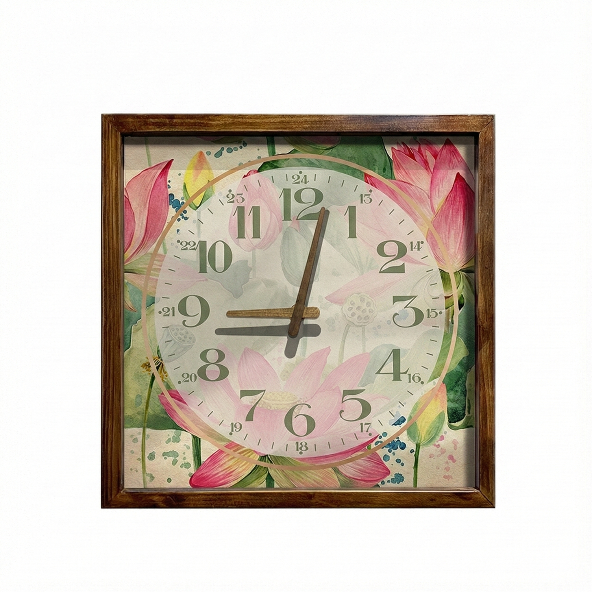 Tulip Petals Art Print Quartz Wall Clock 13" x 13" - Vintage Style Wood Frame with Cotton Canvas