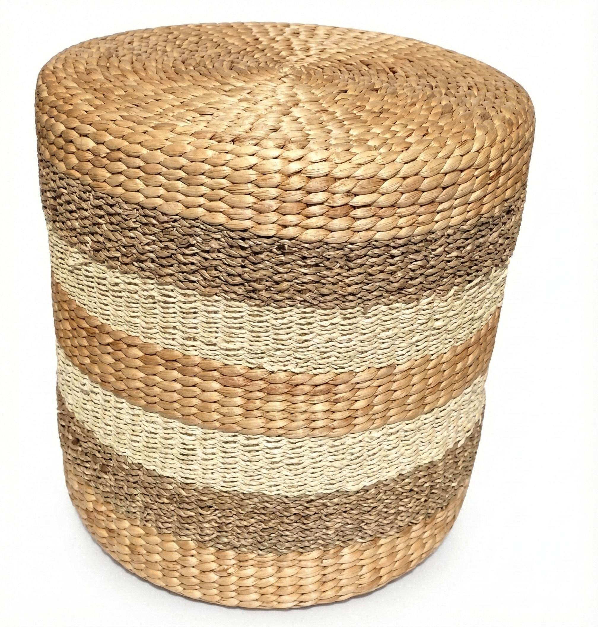 15.75" Water Hyacinth Woven Natural Ottoman Cushioned Sitting or Foot Stool