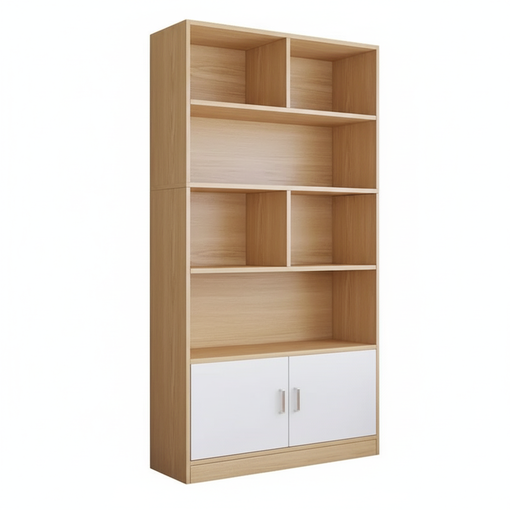 Tall Wooden Bookshelf Cabinet with Doors – Multi-Tier U-Shaped MDF Storage and Display Unit for Living Room, Bedroom or Office, 63 x 31.5 x 9.4 in (160 x 80 x 24 cm)