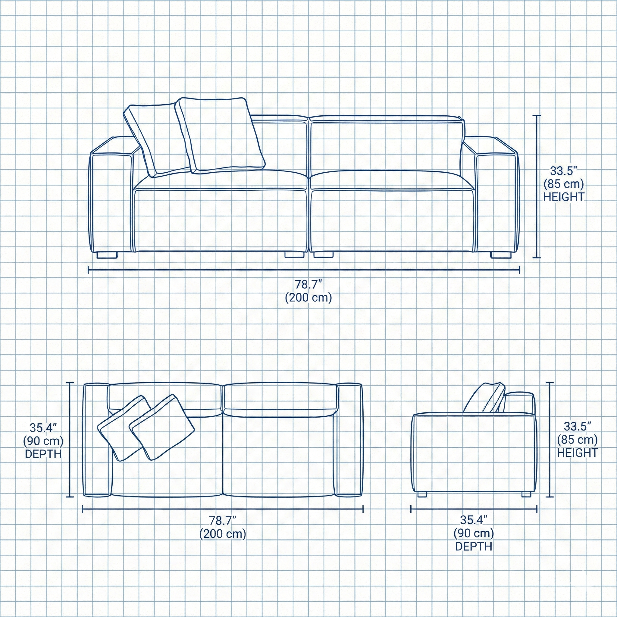 Charles - Deep Cushion PU Leather Sofa 82.7"x32.3"x33.5"
