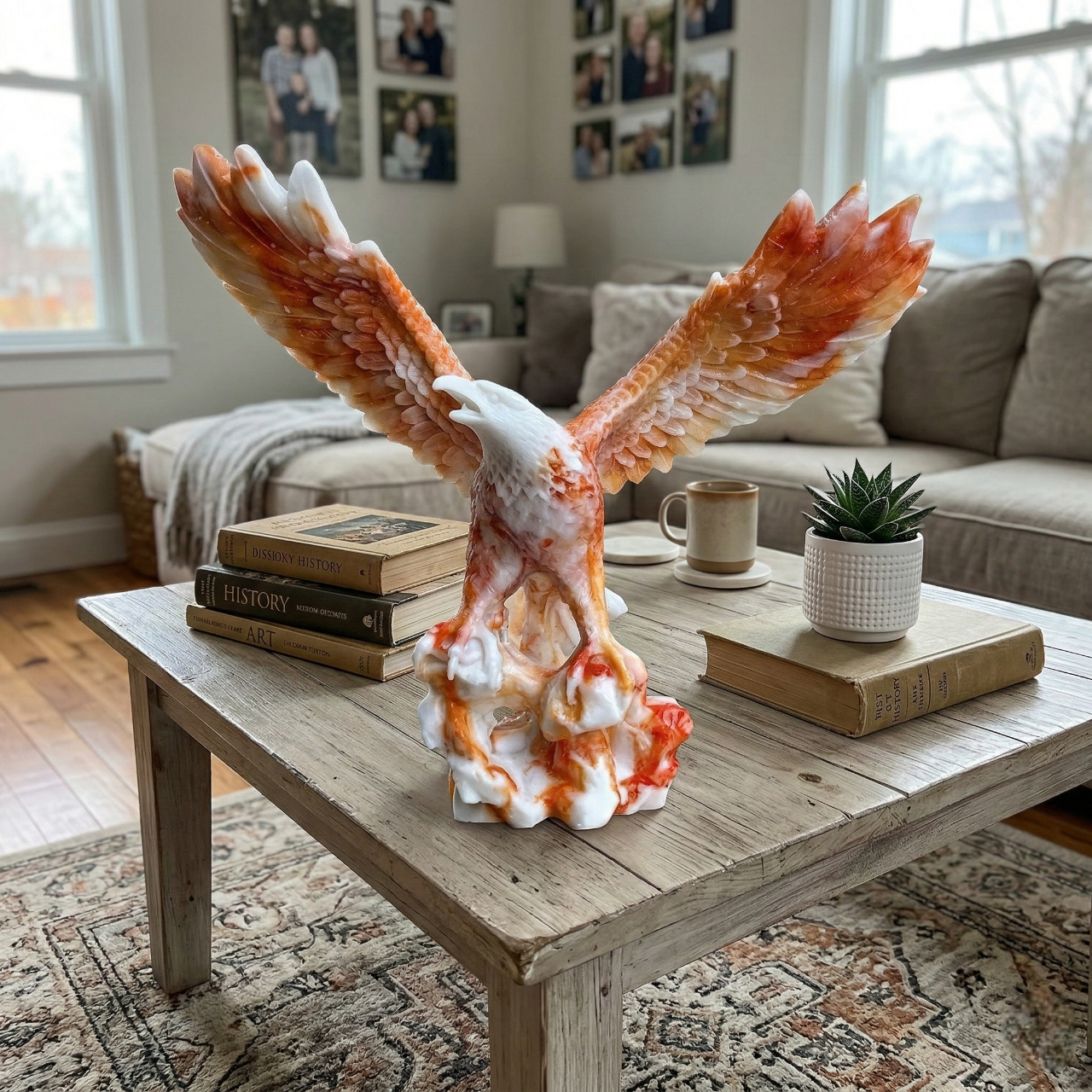 12" Majestic Eagle Statue - Hand-Cast Stone Finish Figurine, for Home Decor - Symbol of Power & Prosperity, Luxury Gift for Office & Living Room
