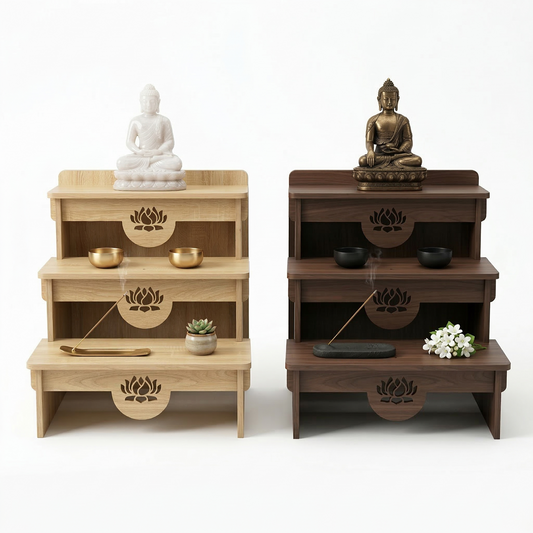 3-Tier Buddhist Altar Table for Prayer & Meditation, Zen Style Wooden Shrine Cabinet with Storage Drawer, MDF Melamine Home Worship Table 23.2 x 24.4 x 26.8 in (59 x 62 x 68 cm)