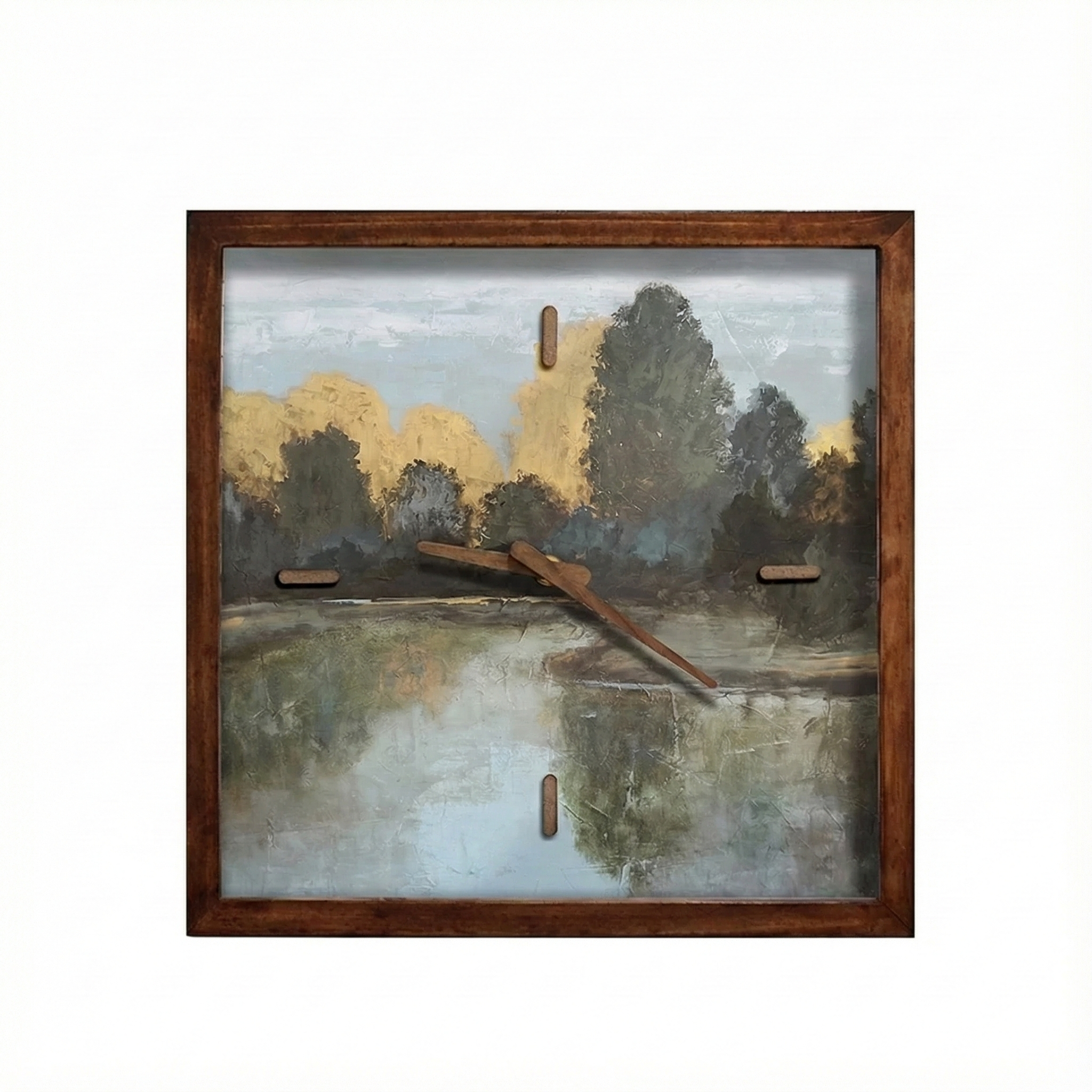 Countryside Landscape Art Print Quartz Wall Clock 13" x 13" - Vintage Style Wood Frame with Cotton Canvas