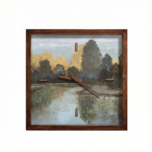 Countryside Landscape Art Print Quartz Wall Clock 13" x 13" - Vintage Style Wood Frame with Cotton Canvas