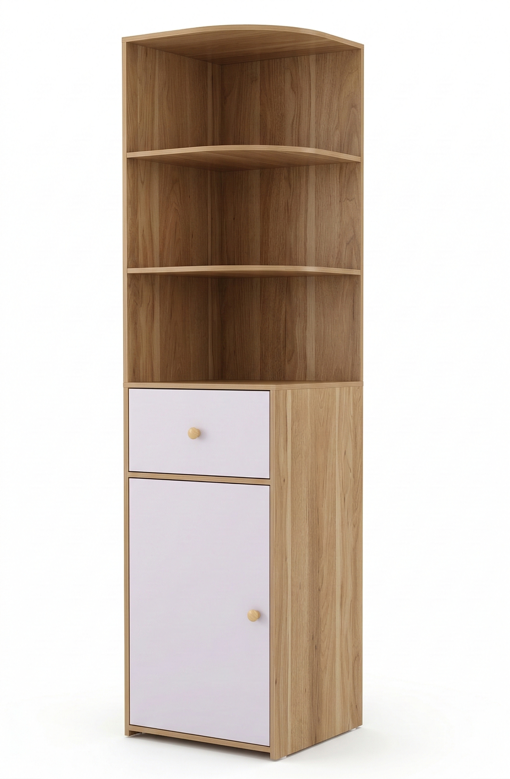 Space-Saving Corner Bookshelf with Storage Cabinet – Compact Wooden Bookcase for Living Room or Bedroom, 9.4 x 9.4 x 51.2 in (24 x 24 x 130 cm)