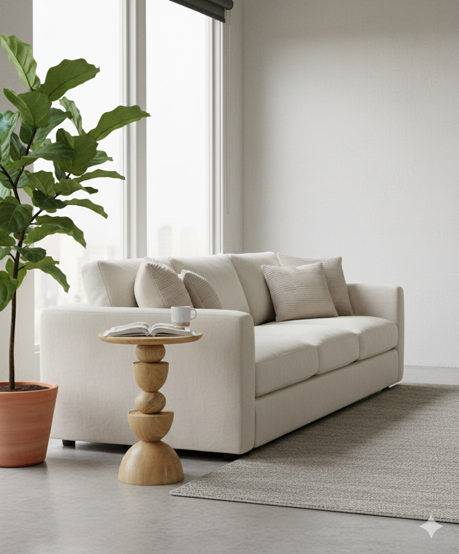Designer Solid Wood Geometric Side Table - Natural or Walnut Stained