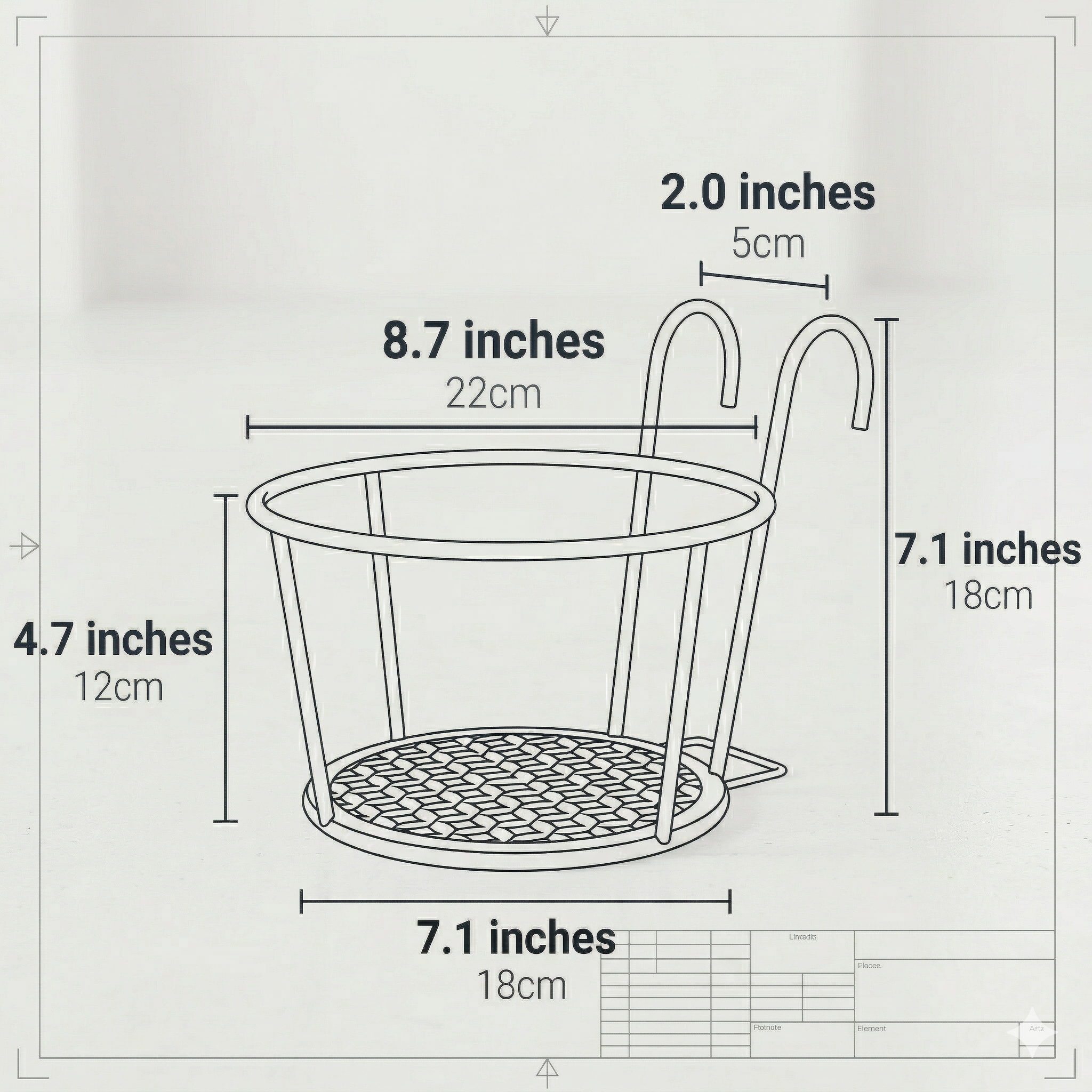 Iron Art Hanging Plant Holder for Balcony, Patio, Porch - Metal Railing Flower Pot Basket Stand for Outdoor, Indoor, Succulent, and Flower Plants 8.7 x 7.1 x 4.7 in