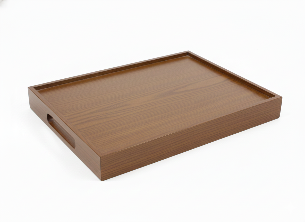 Set of 3 Solid Oak Wood Serving & Storage Trays - Walnut Stain