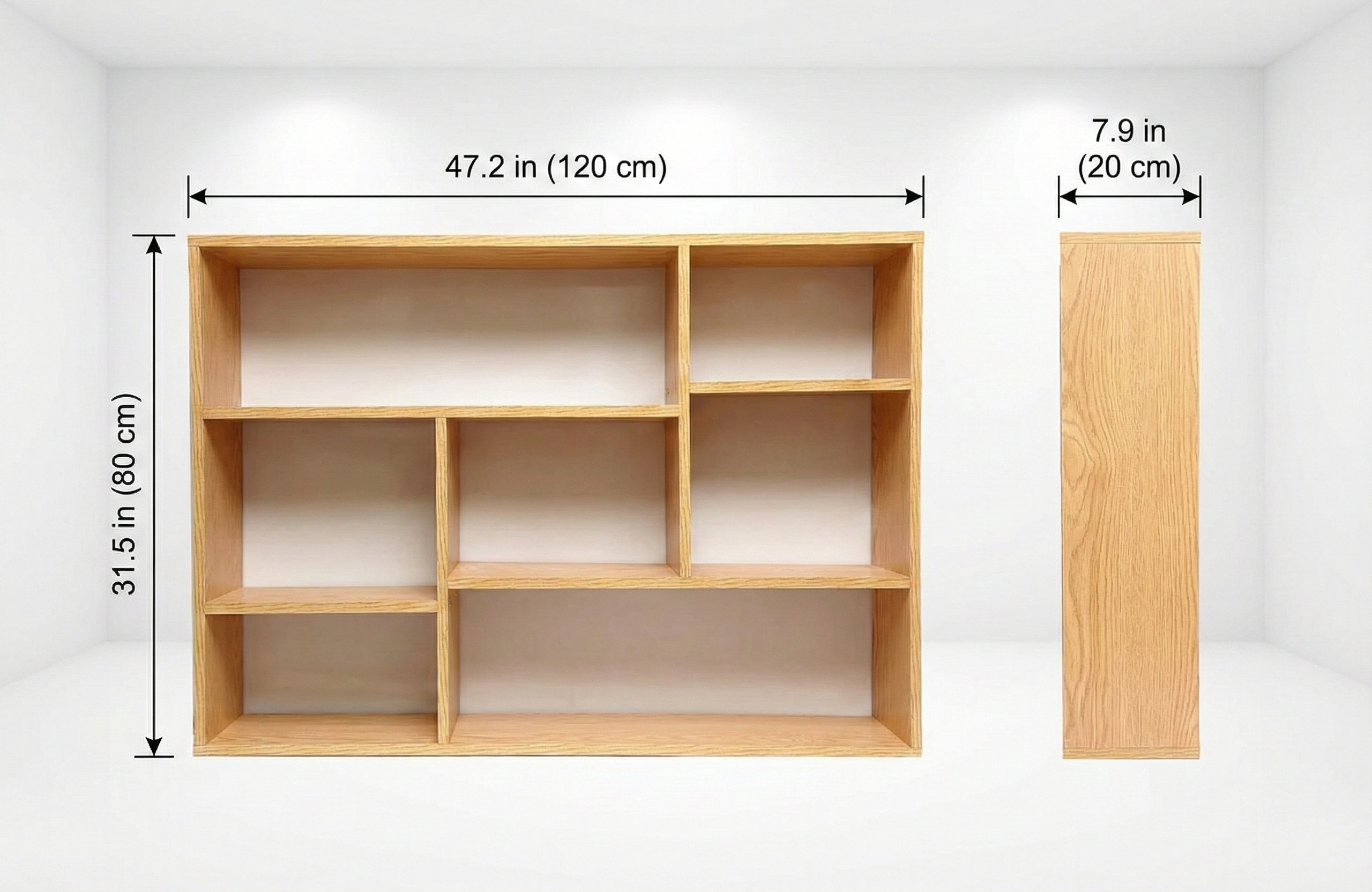 Wall-Mounted Wooden Bookshelf – Multi-Compartment MDF Storage Rack for Living Room, Kitchen or Office, 47.2 x 31.5 in (120 x 80 cm)