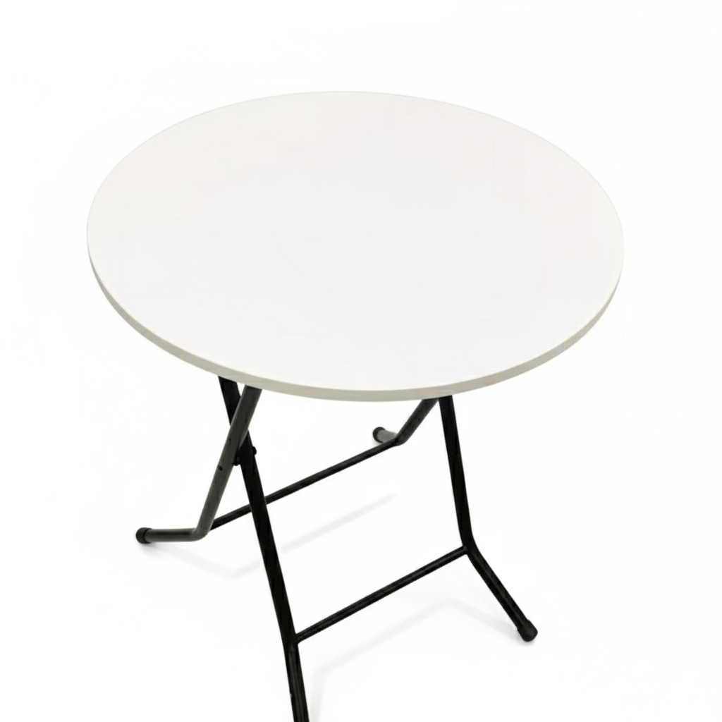70 Units - Round Folding Table with Metal Legs, MDF Top – White Finish, Space-Saving Dining or Study Desk – 23.6 x 23.6 x 28.7 in (60 x 60 x 73 cm)