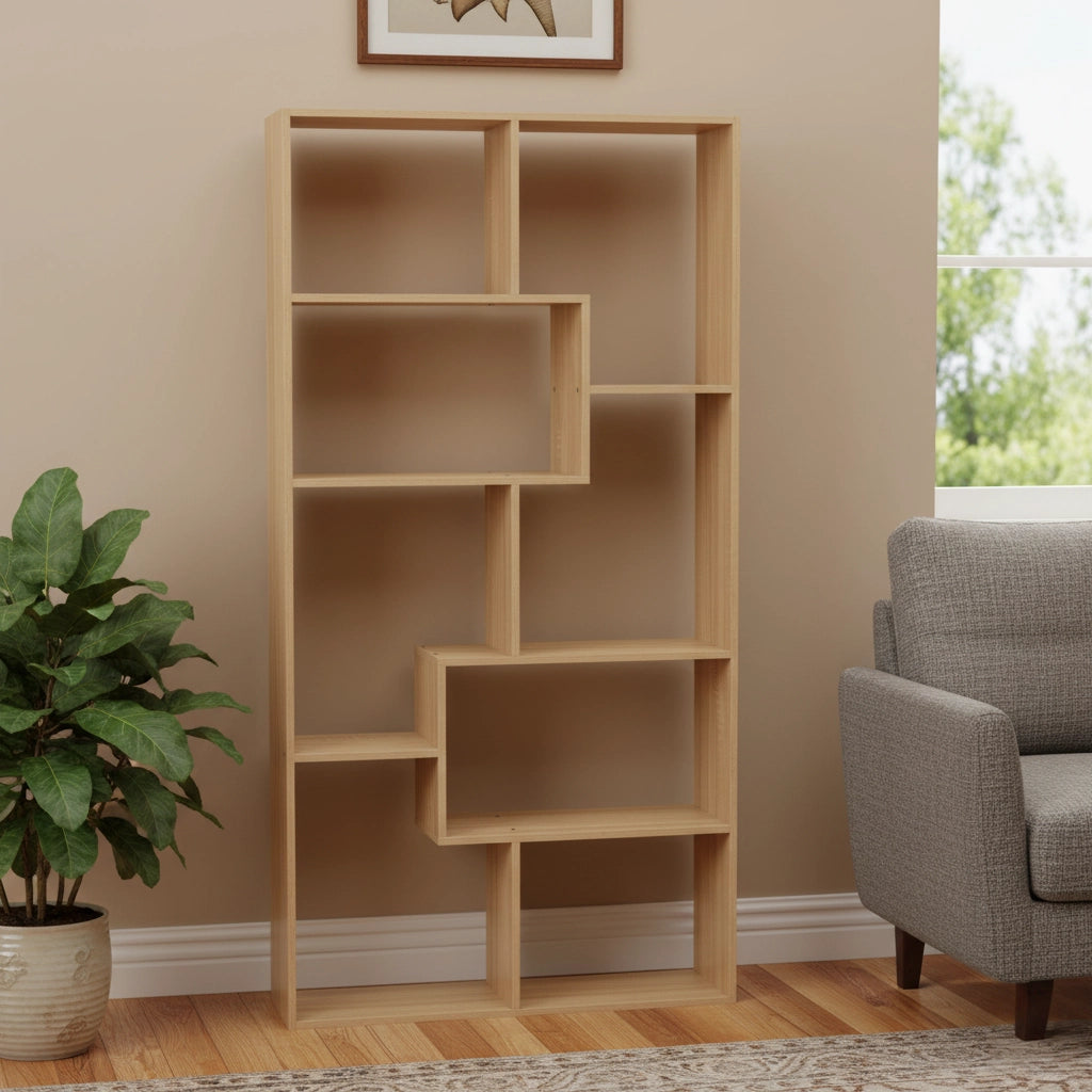 U-Shaped Wooden Floor Bookshelf – Multi-Tier MDF Storage and Display Rack for Living Room or Office, 51.2 x 19.7 in (130 x 50 cm)