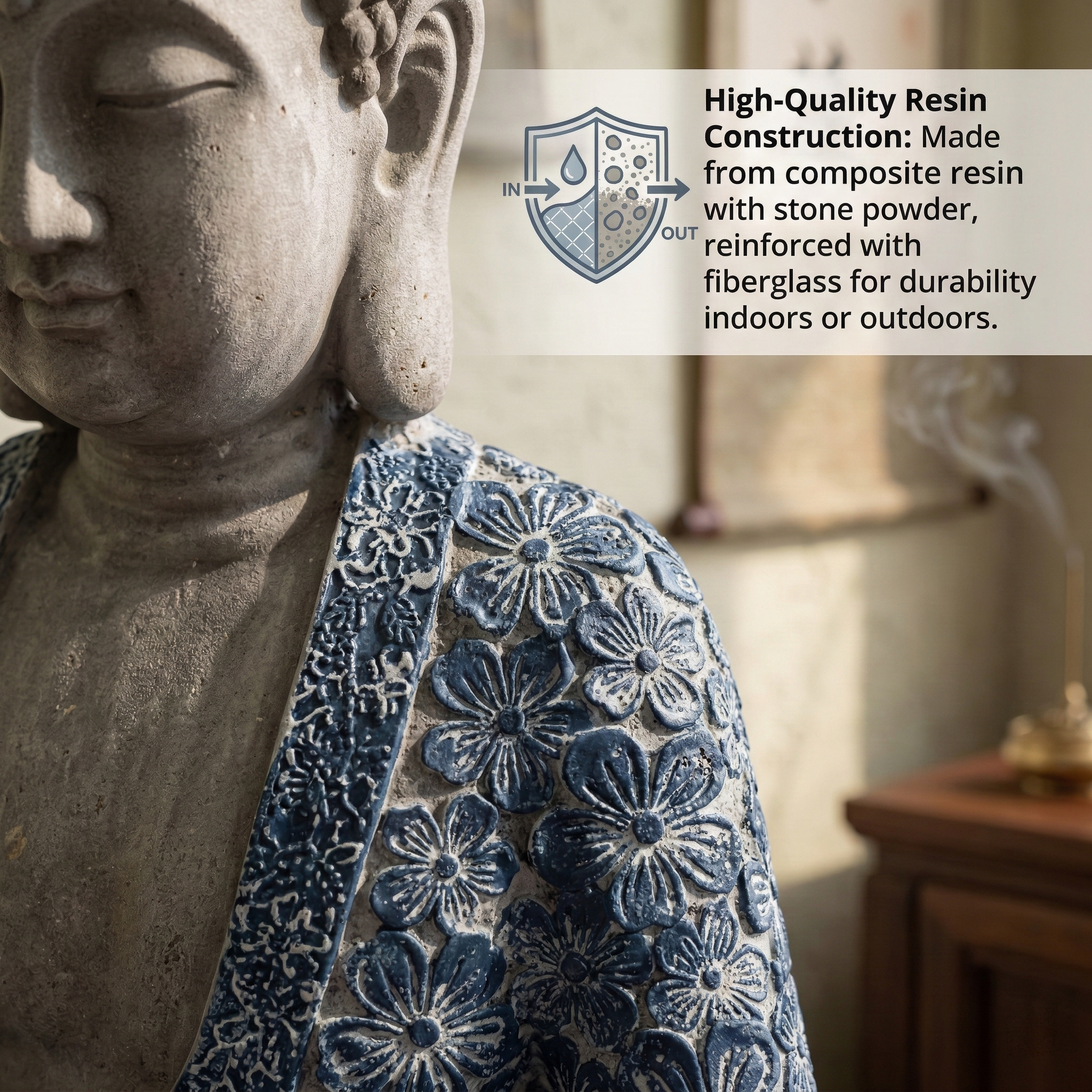 Shakyamuni Buddha Statue Sitting on Lotus – Resin Meditation Buddha Sculpture, Zen Garden Decor, Outdoor Feng Shui Buddha Figurine for Home, Patio, Yard, Temple