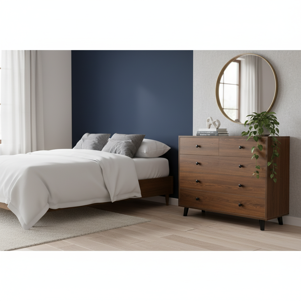 Modern Wooden Drawer Cabinet 5-Drawer Storage Dresser for Bedroom, Living Room, Kids Room and Vanity – MDF Wood