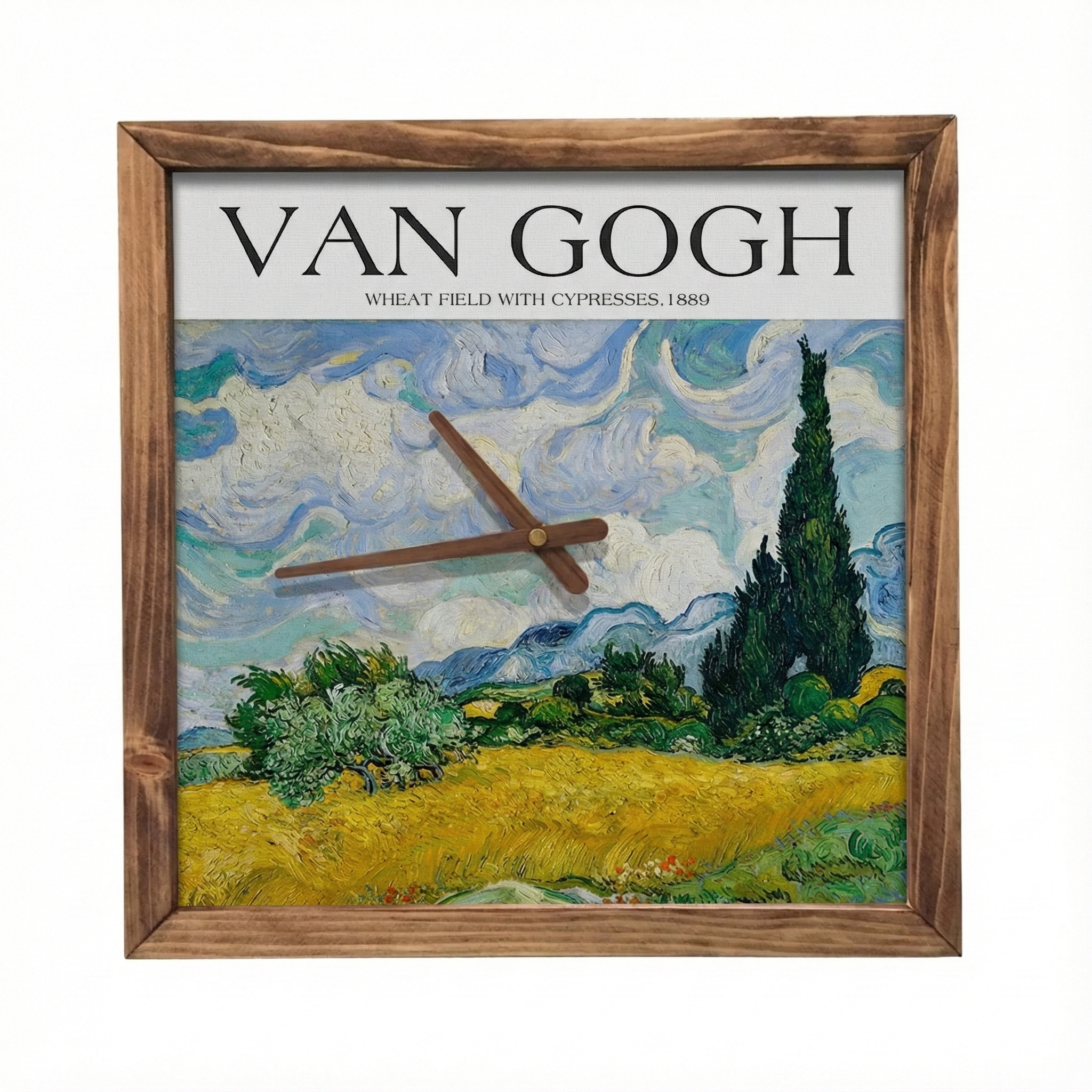 Wheat Field by Van Gogh Quartz Wall Clock 13" x 13" - Vintage Style Wood Frame with Cotton Canvas