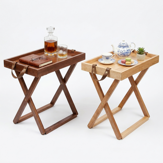 Foldable Wooden Table with Detachable Tray, Portable Oak Wood Outdoor Table 13.8×19.7×17.7 in (35×50×45 cm) Multi‑Use Coffee & Camping Table for Patio, Cafe, RV, Picnic, Balcony, Home Dining