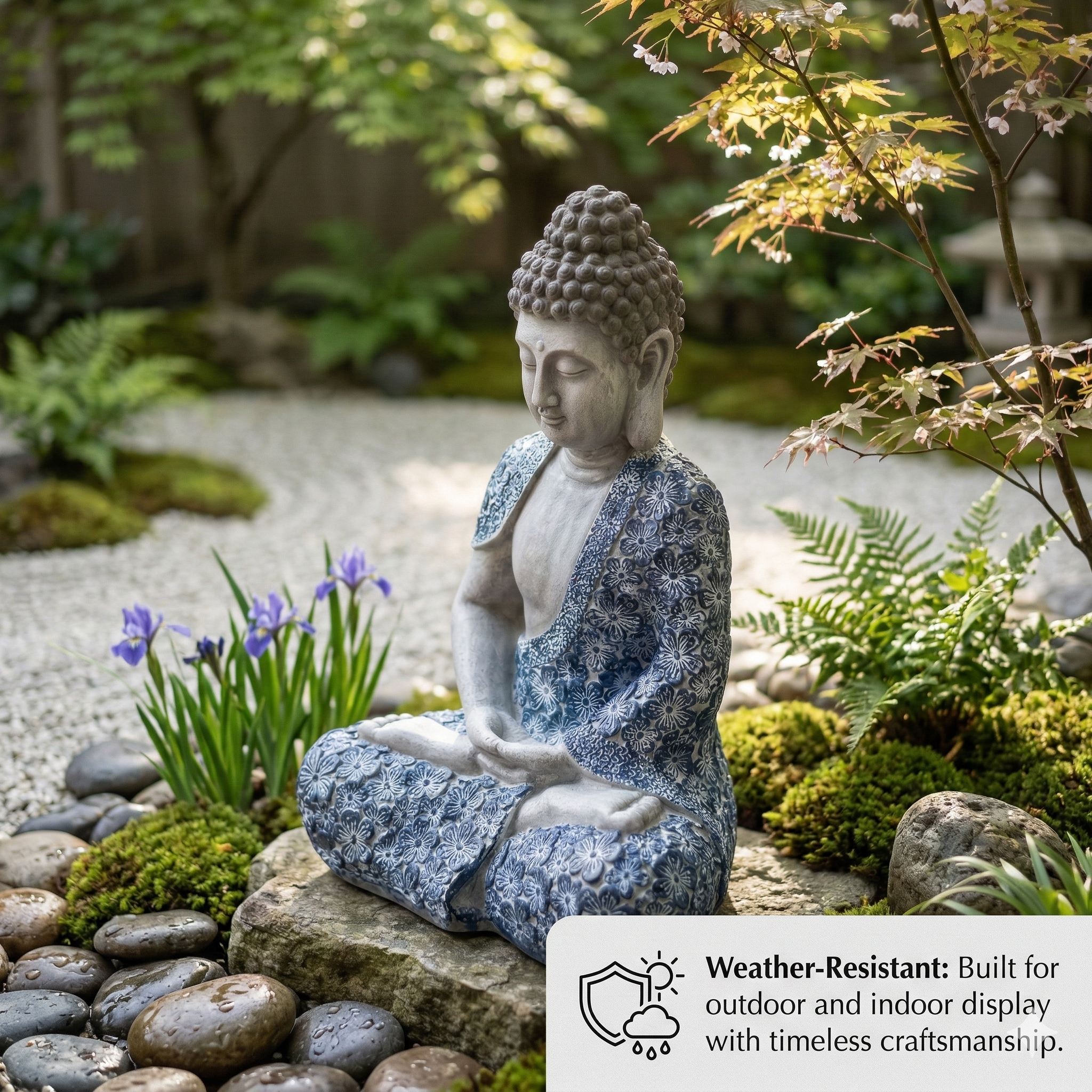Shakyamuni Buddha Statue Sitting on Lotus – Resin Meditation Buddha Sculpture, Zen Garden Decor, Outdoor Feng Shui Buddha Figurine for Home, Patio, Yard, Temple